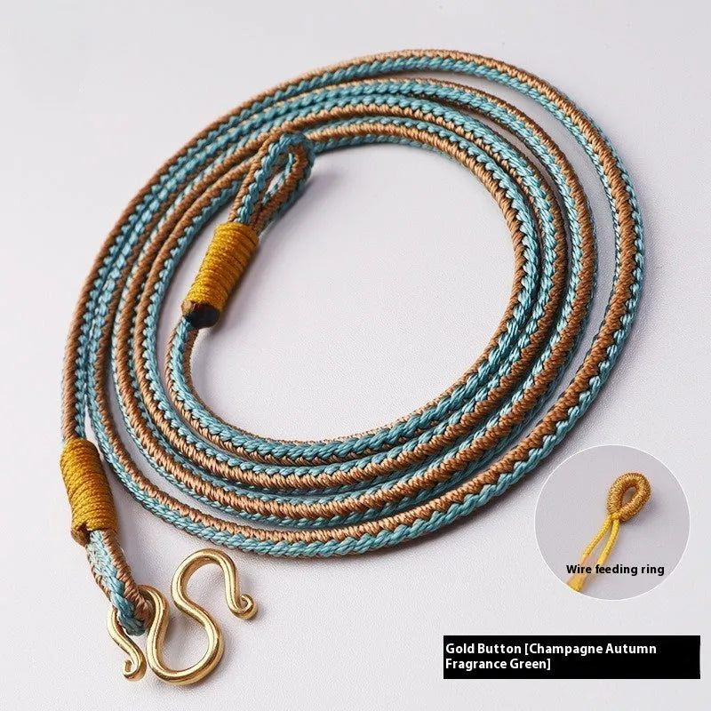 Tibetan Thangka peace buckle necklace with imitation pearl pendant and mixed gem inlay detailing