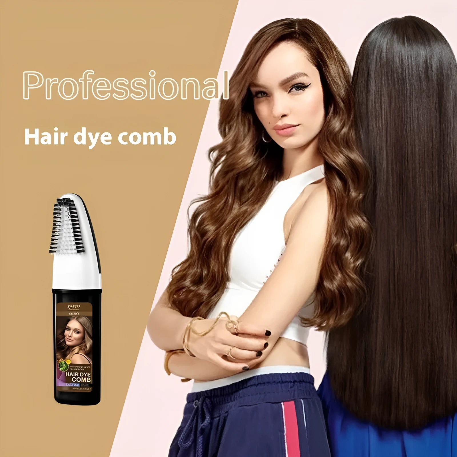 Hair dye comb kit showing 200ml tube with integrated comb applicator in dark brown, wine red or brown shade options
