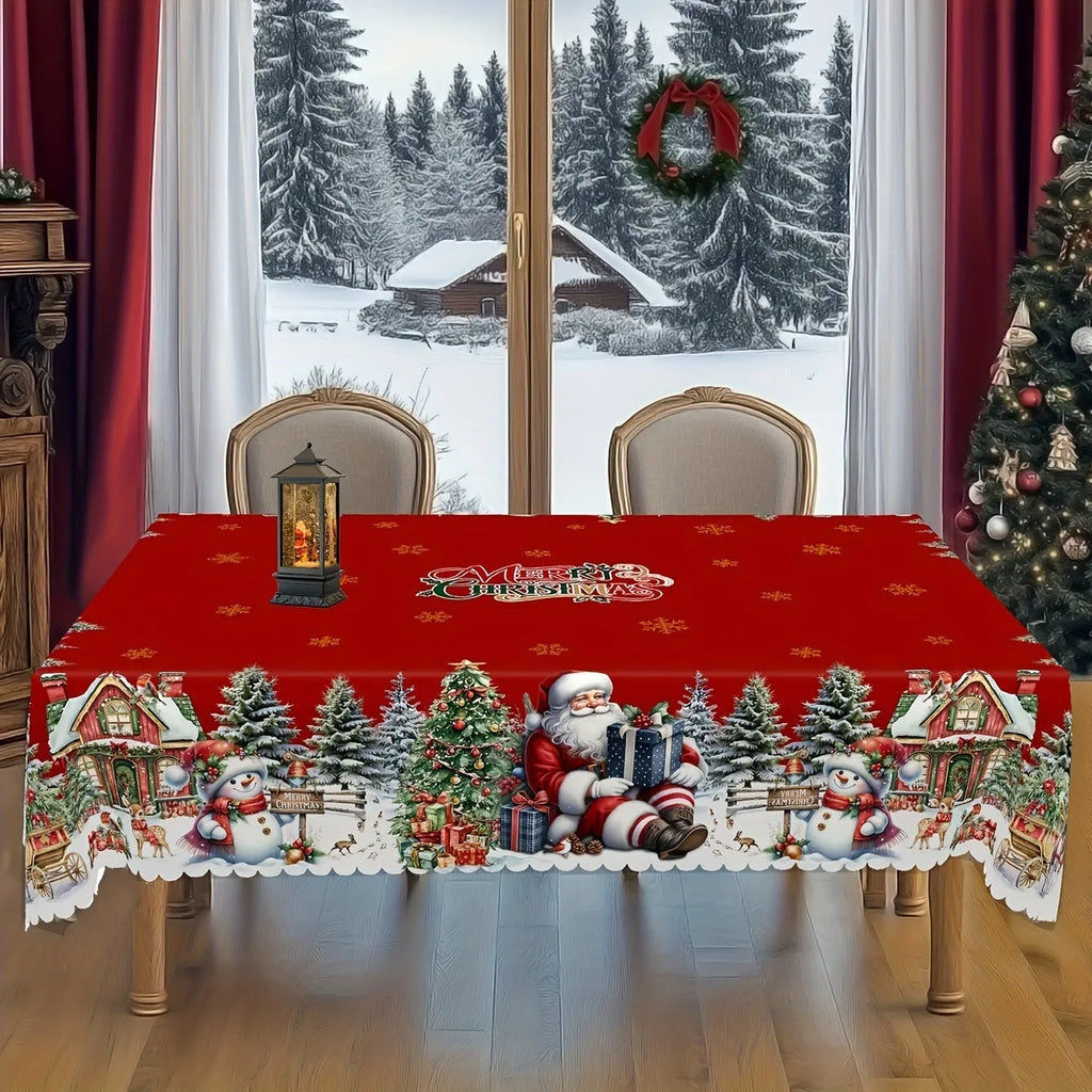 Christmas snowflake Santa Claus polyester tablecloth 152cm round with printed European style design