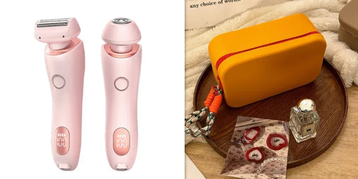 2-in-1 USB rechargeable electric shaver for women with square and round heads, pink colour, for whole body hair removal