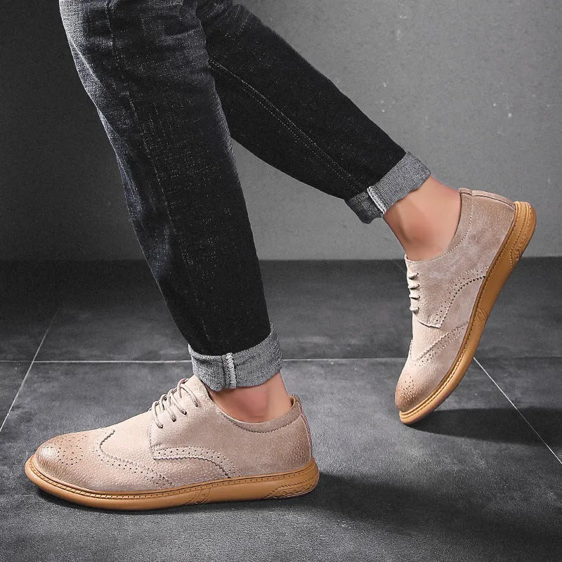 Men's black genuine leather low-top lace-up business shoes with a rubber sole.