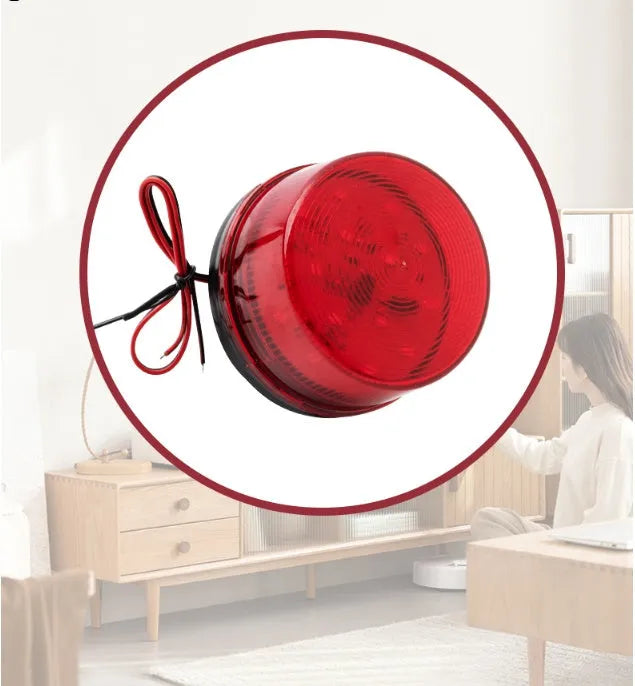 Small 73mm diameter 24V warning light with strobe and siren in red yellow blue green colours