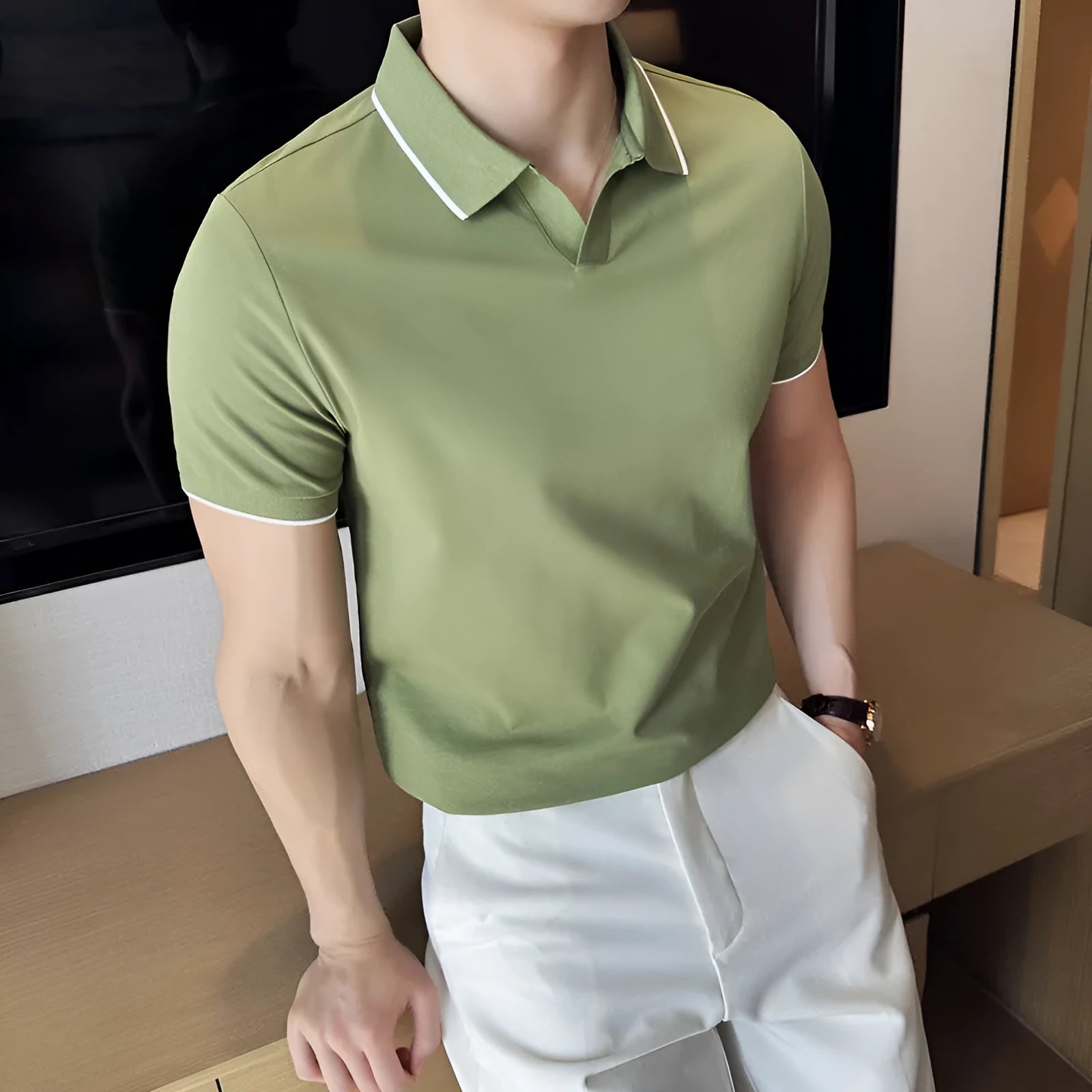 Mercerized cotton blend polo shirt with lapel collar in solid colour options