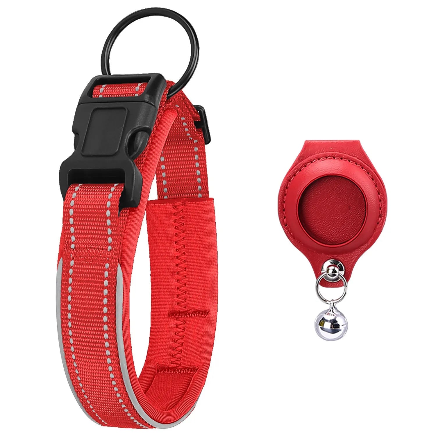 Nylon pet collar with AirTag leather-style protective case for dogs and cats, multiple colour options