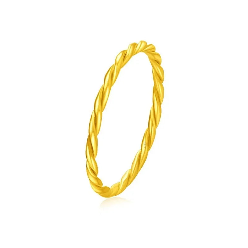 Brass gold plated simple bracelet ring shown in glossy, matte, and twist styles.