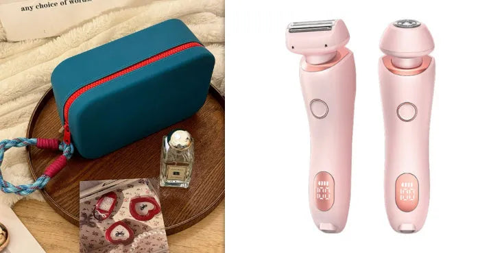 2-in-1 USB rechargeable electric shaver for women with square and round heads, pink colour, for whole body hair removal