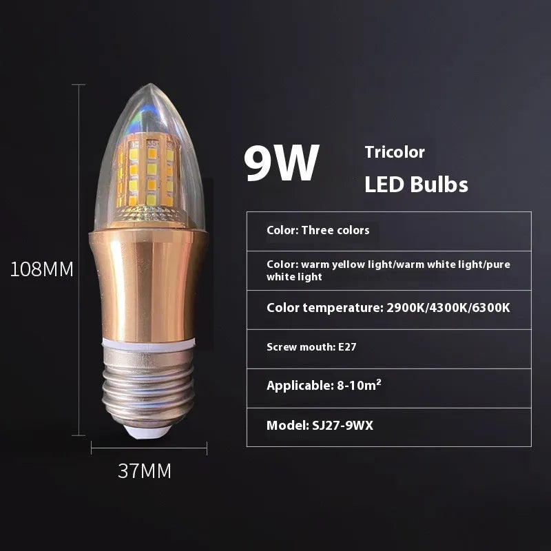 Household E14 E27 LED screw bulb with three colour options and rechargeable lithium battery