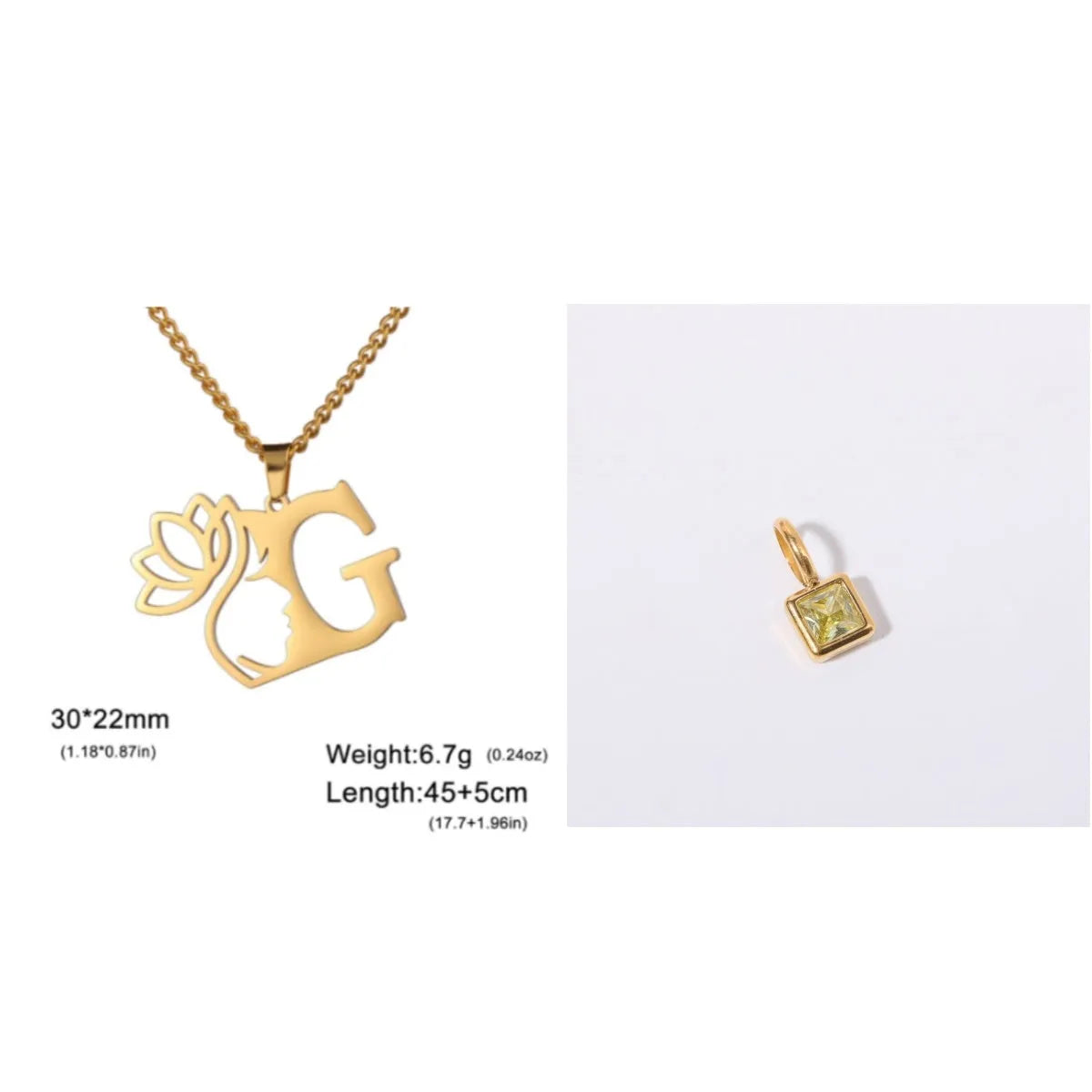 Stainless steel cross chain necklace with letter pendant in gold or silver electroplated finish
