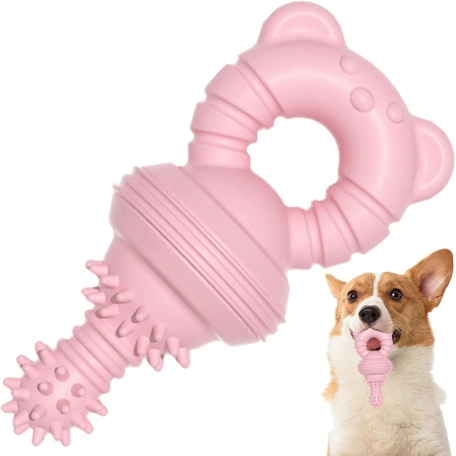 Blue rubber dog chew toy with textured surface for teeth cleaning, measuring 13.5cm