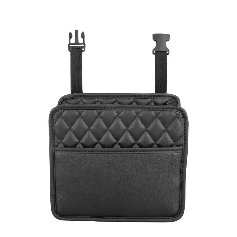 Leather car hanging storage bag and trash can in black colour, 25cm square with 8cm depth