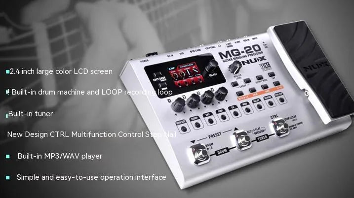 MG-20 Electric Guitar Effector multi-effects pedal with tuner, drum machine, looper, and MP3/WAV player