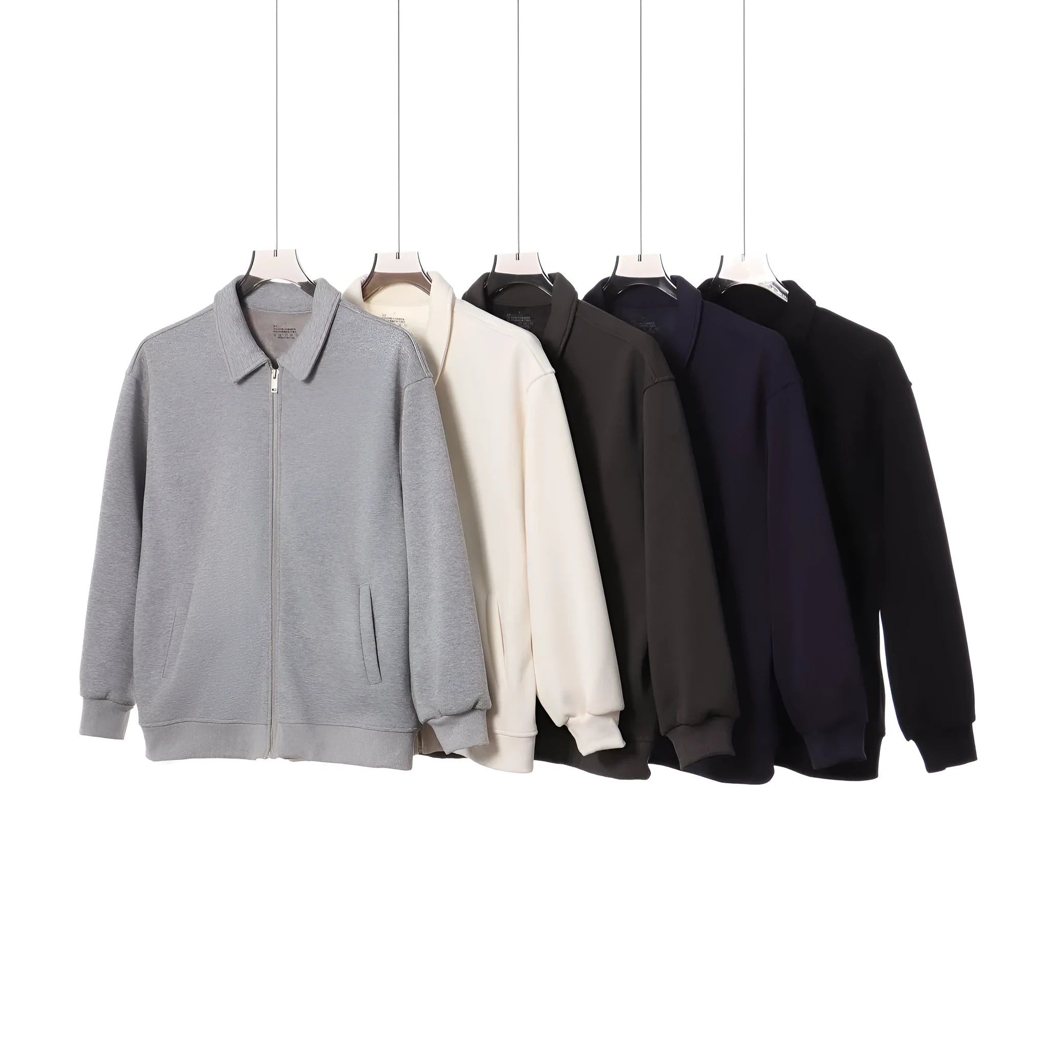 Japanese retro heavyweight 420g silver fox fleece zip-up jacket in heather gray, loose fit with lapel collar