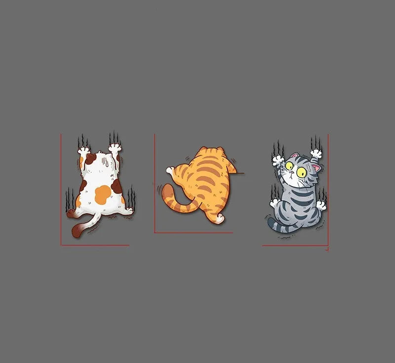 Scratch pet cat car sticker set three PVC stickers with cat design on white background
