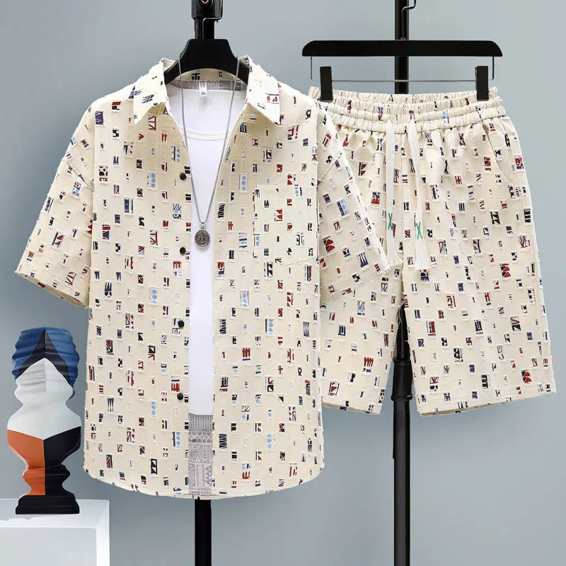 Men's casual polyester sports shorts two-piece set with short sleeve top in multiple colour options