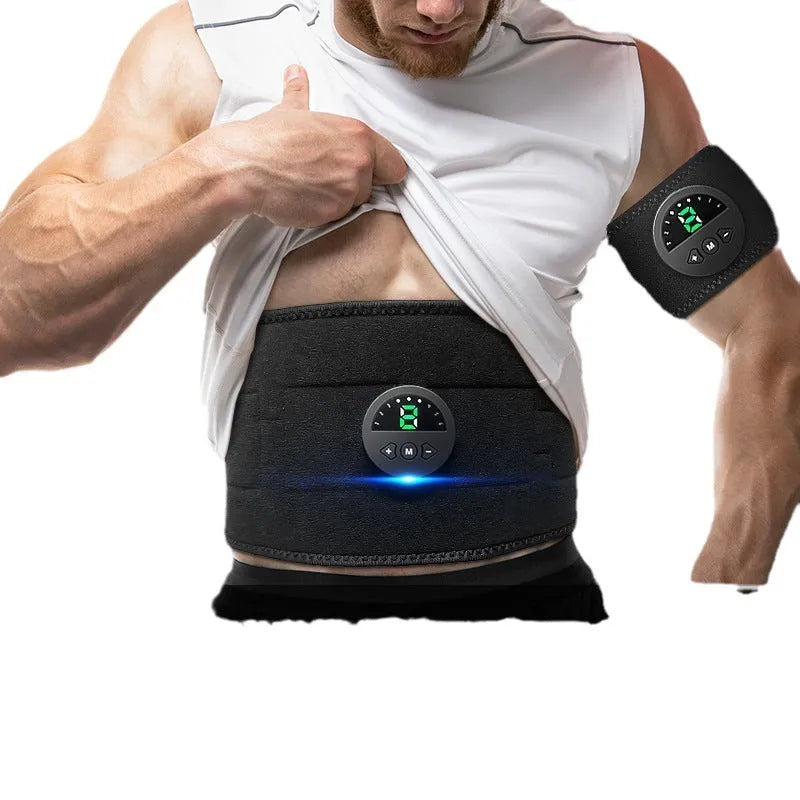 Electric fitness shaping belt with display screen and long adjustable strap for waist and abdomen workouts