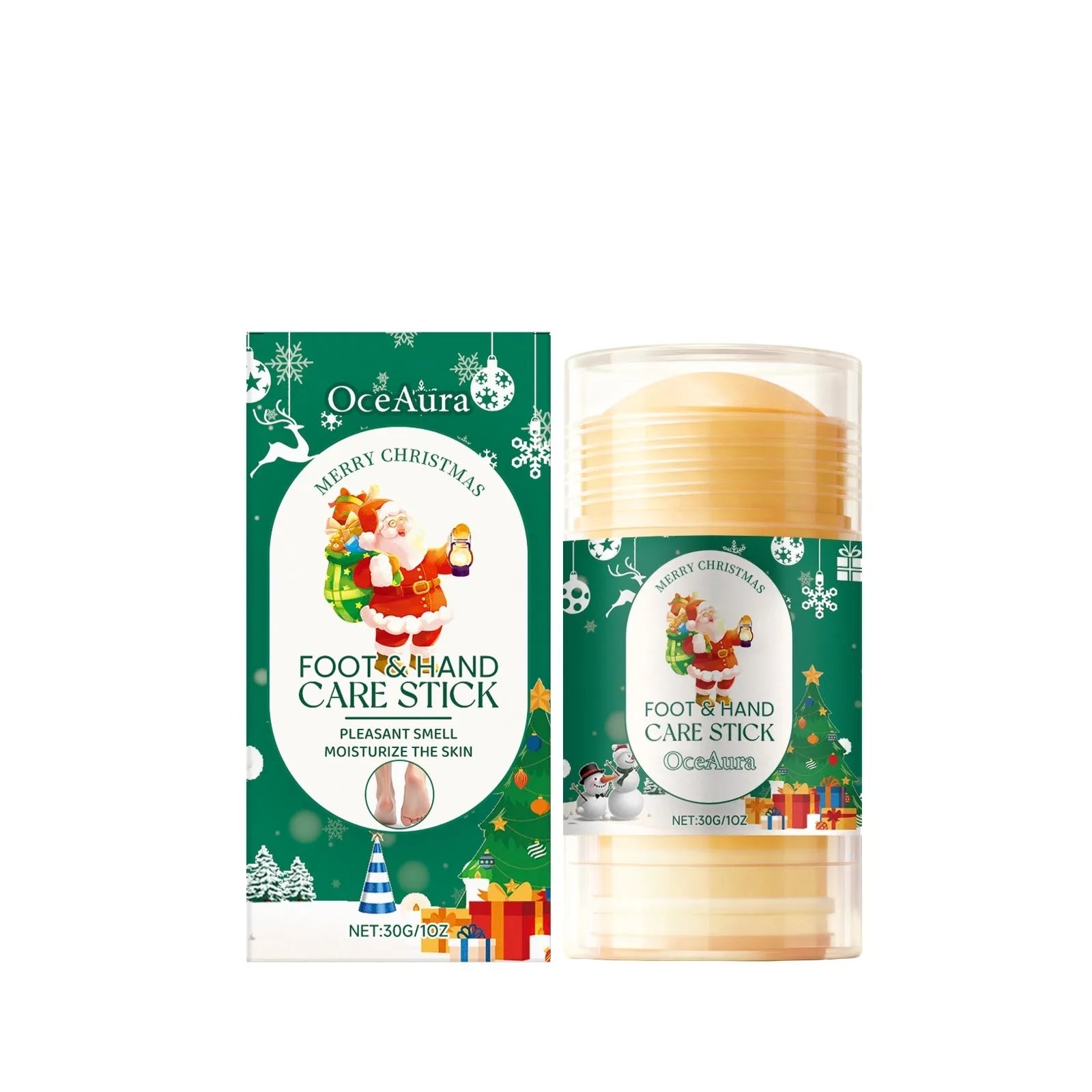 Christmas hand and foot moisturising care stick with vitamin E and peach extract, in solid stick form