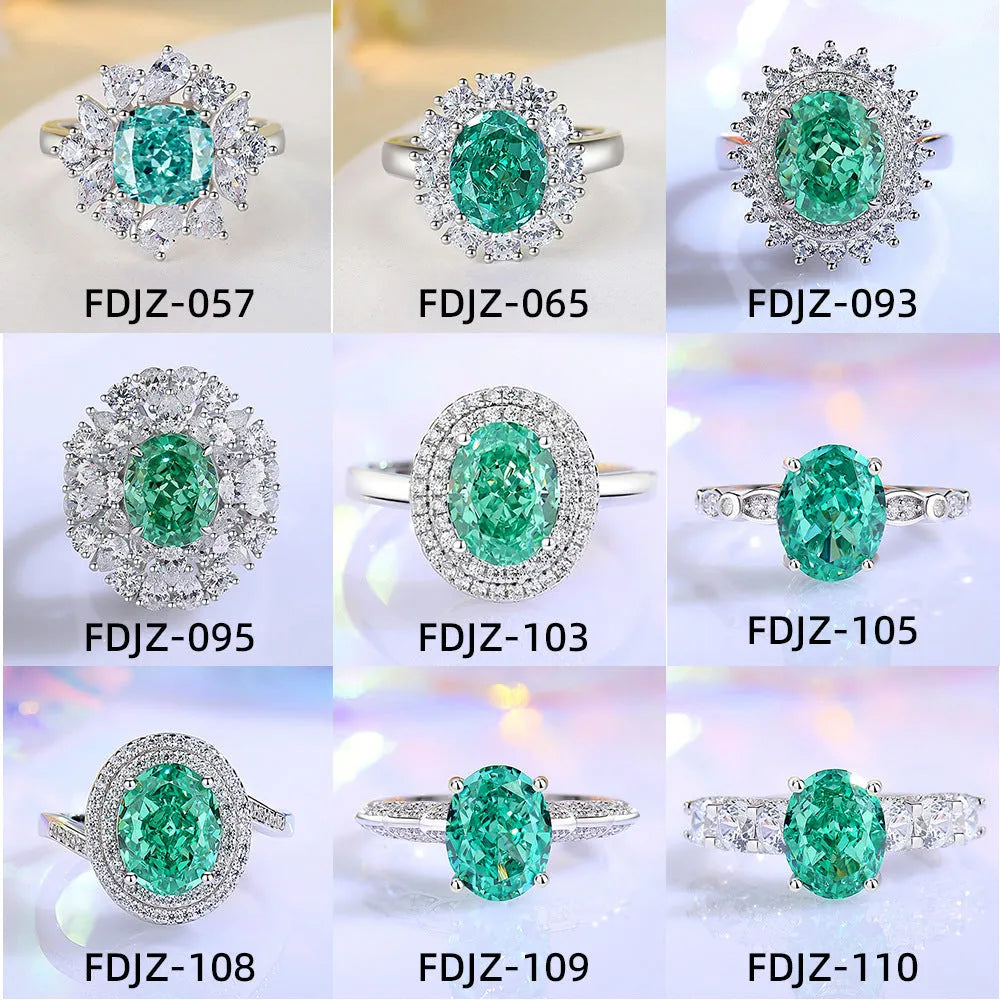 Geometric S925 silver women's ring with an elliptical emerald-cut high carbon diamond inlay.