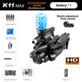 Optical flow three camera four-axis UAV drone in black, carbon fibre or grey, plastic, under 30cm, with brushless motor and water bomb version