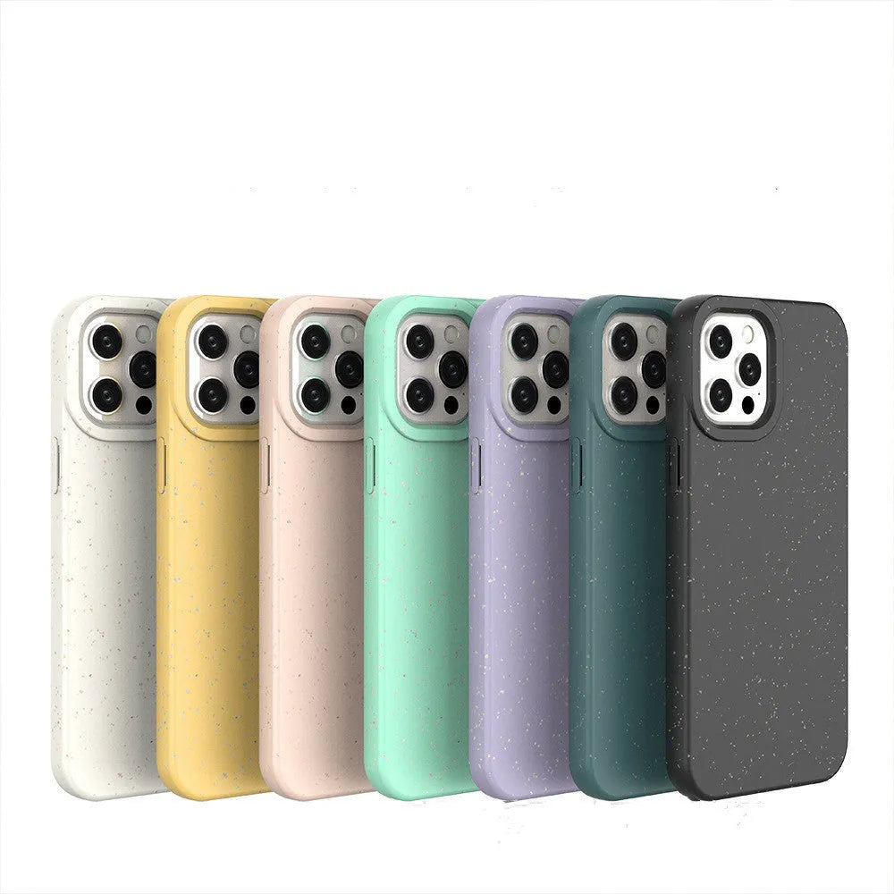 Wheat straw degradable rear cover phone case for iPhone on a white background.