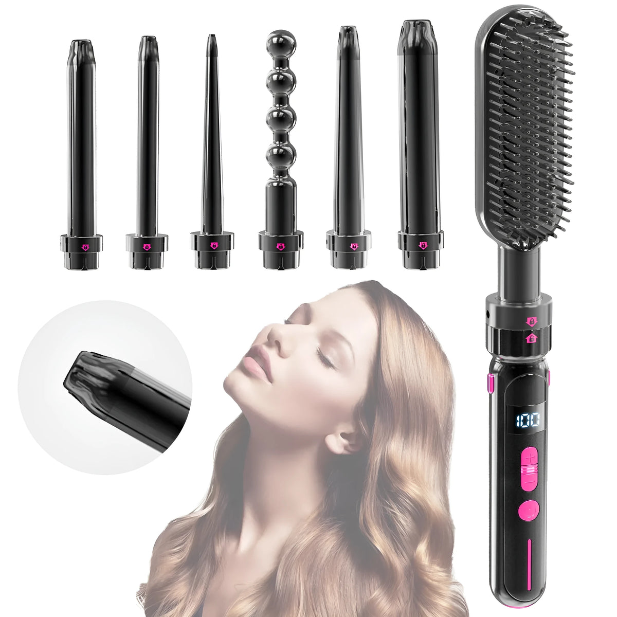 Black ceramic curly hair sticks, dual roll and straight styling tool, 21mm-30mm thermal conductor, wired AC power