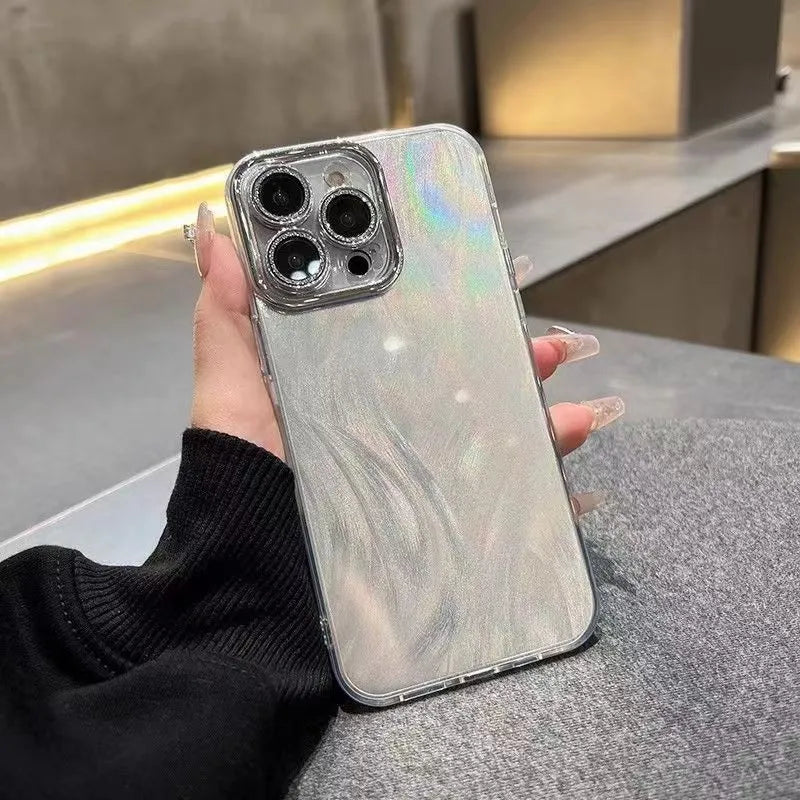 Glitter lens protector phone case in black or silver grey for Apple iPhone, shockproof all-inclusive IMD cartoon style