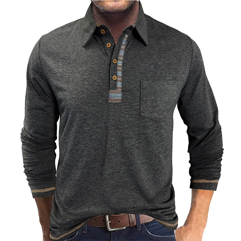 Men's button-down collar long sleeve polo shirt in apricot colour, regular fit, rayon fabric