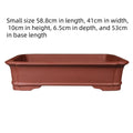 Large rectangular handmade purple clay bonsai pot showing its thick walls and three size options.