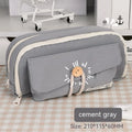 Green canvas pencil case with large capacity for about 80 pens, showing simple Korean style design.