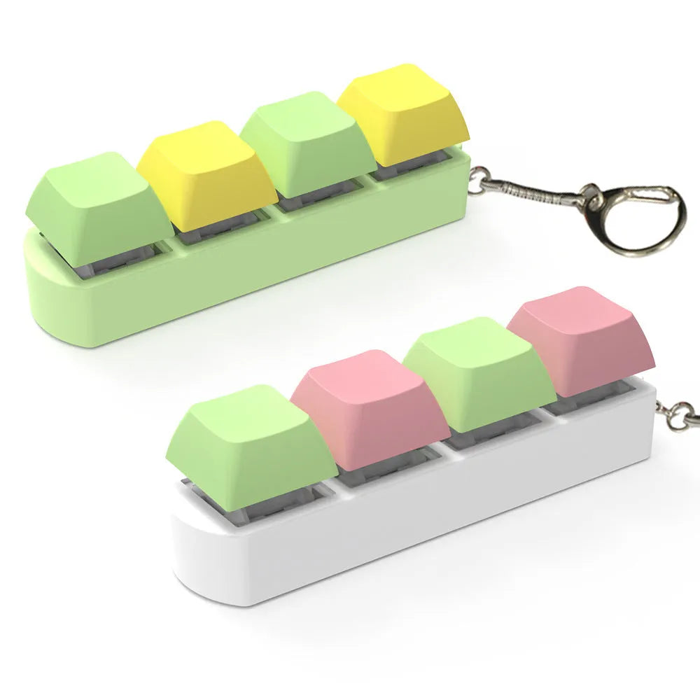 Mechanical keyboard switch tester with four test positions showing transparent bottom shell