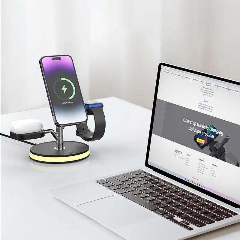 Z8 vertical 3-in-1 wireless charger for phone and watch, ABS+PC, 190x120x157mm, black or white