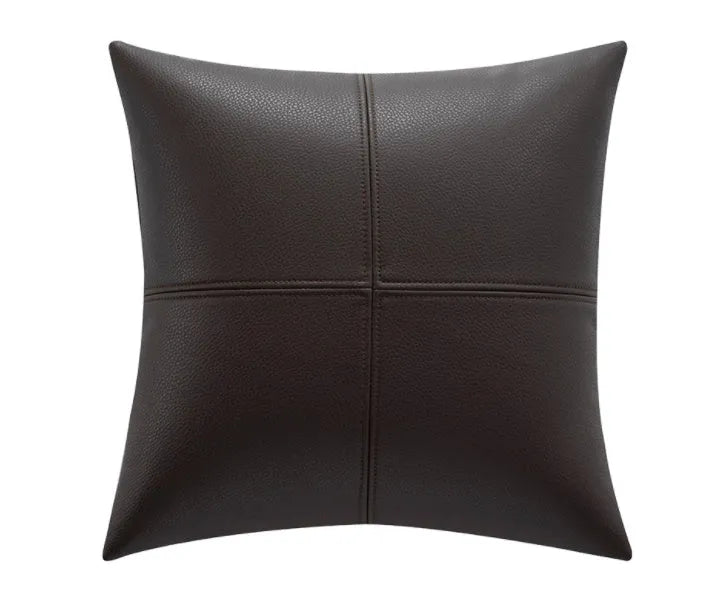 Soft cowhide leather solid colour pillow cover in a neutral shade on a sofa
