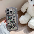 TPU transparent protective phone cover with painted butterfly glitter design and wave pattern for iPhone models