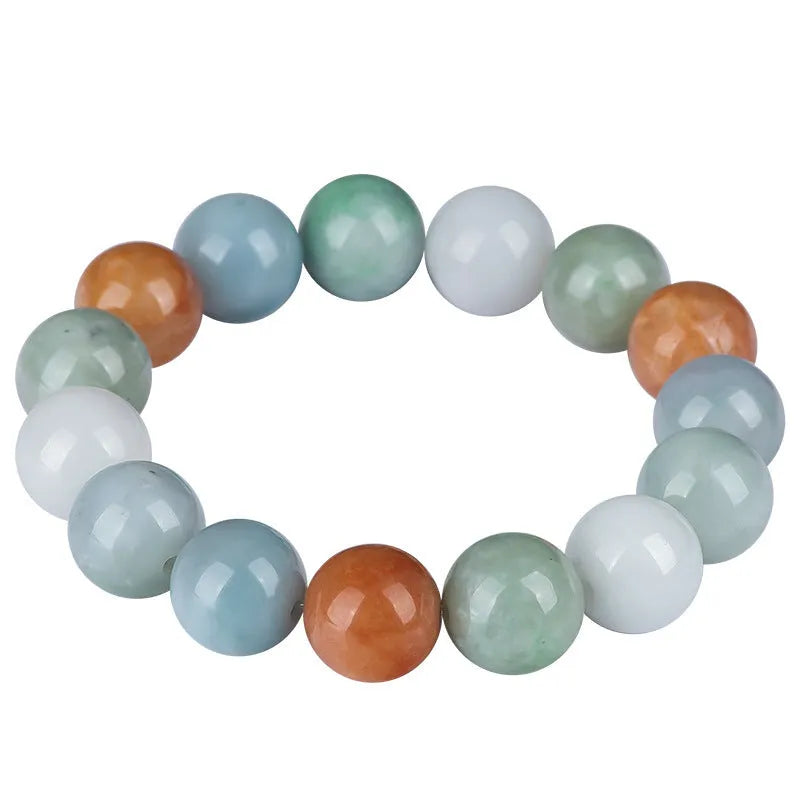 Women's natural Myanmar jade three-colour bracelet with 13mm round beads and certificate