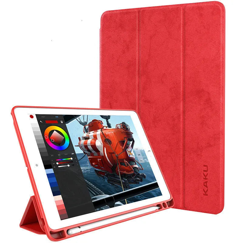 Leather tablet case with pen slot in clamshell design for iPad 10.2 10.5 9.7 Air Mini
