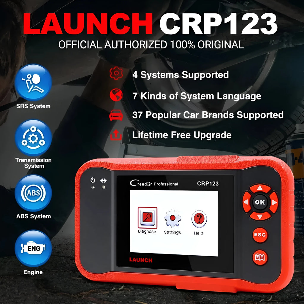 CRP123 handheld automotive diagnostic scanner with cables and accessories for vehicle fault code reading