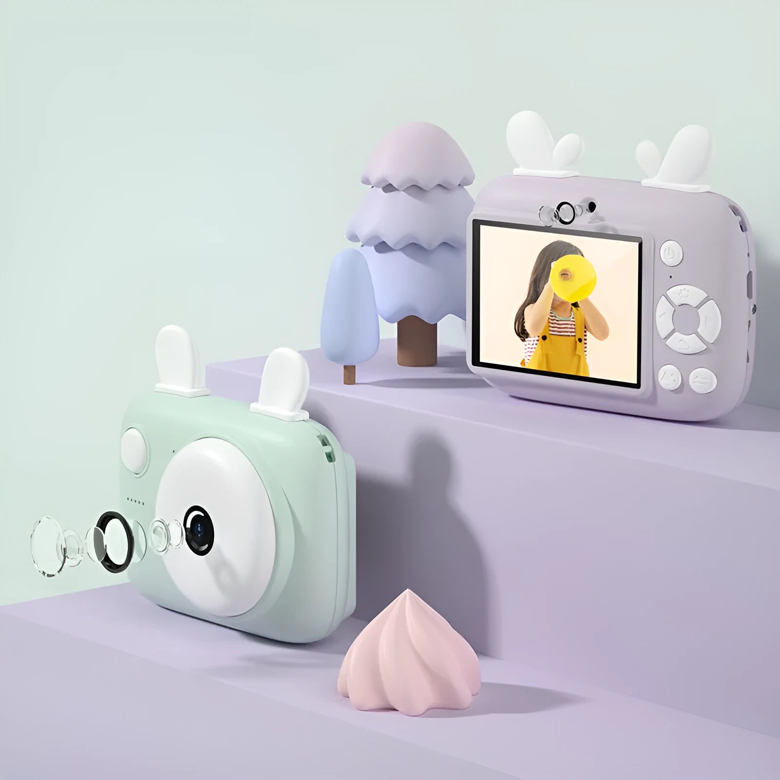 A2 Kids Macaron Mini SLR digital camera in choice of colours, showing compact 90mm x 61mm size with 2.4-inch screen.