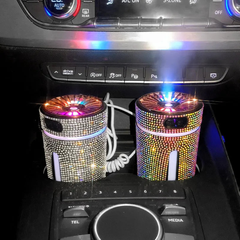 Rhinestone diamond car humidifier with colourful LED light and USB cable