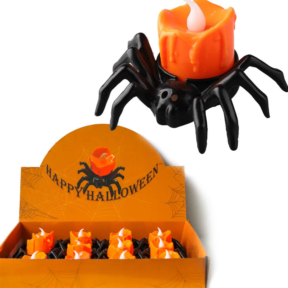 Halloween spider candlestick ornament plastic 7x8.5x5cm battery-powered light Spider lamp colour