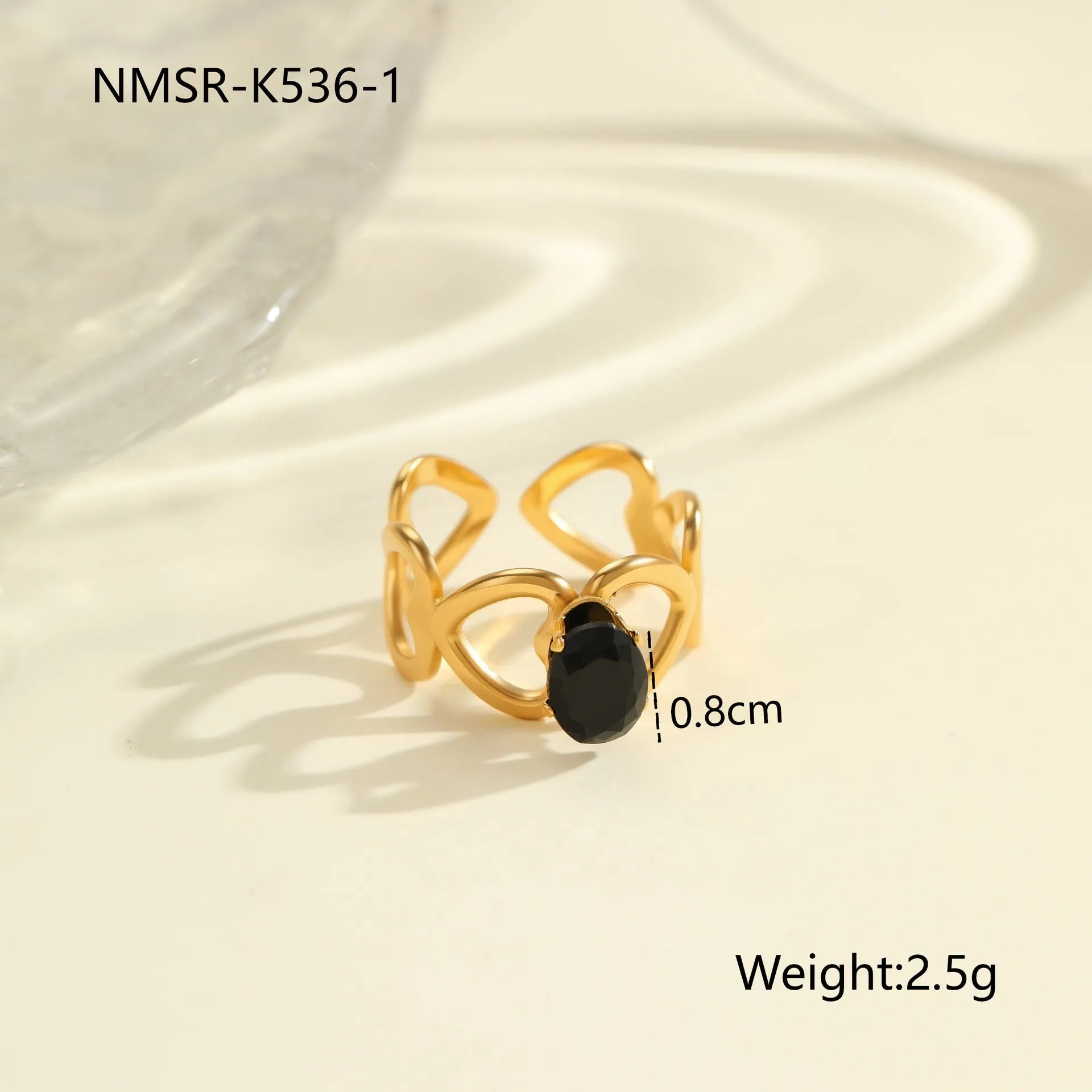 Adjustable open mouth women's ring with geometric design and zircon accents on stainless steel band