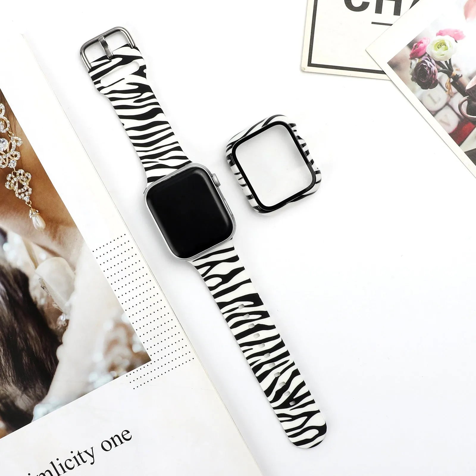 Printed silicone watch strap for Apple Watch iWatch 1-6 SE models showing multiple design options