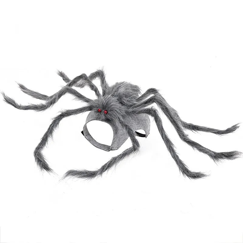 Grey polyester spider Halloween costume for a dog, shown in size M.