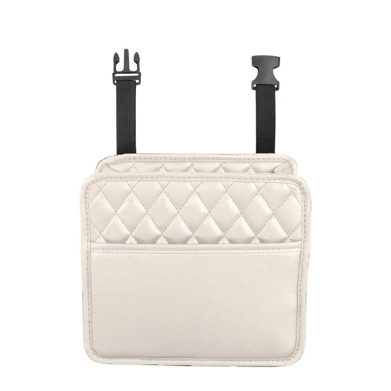 Leather car hanging storage bag and trash can in black colour, 25cm square with 8cm depth