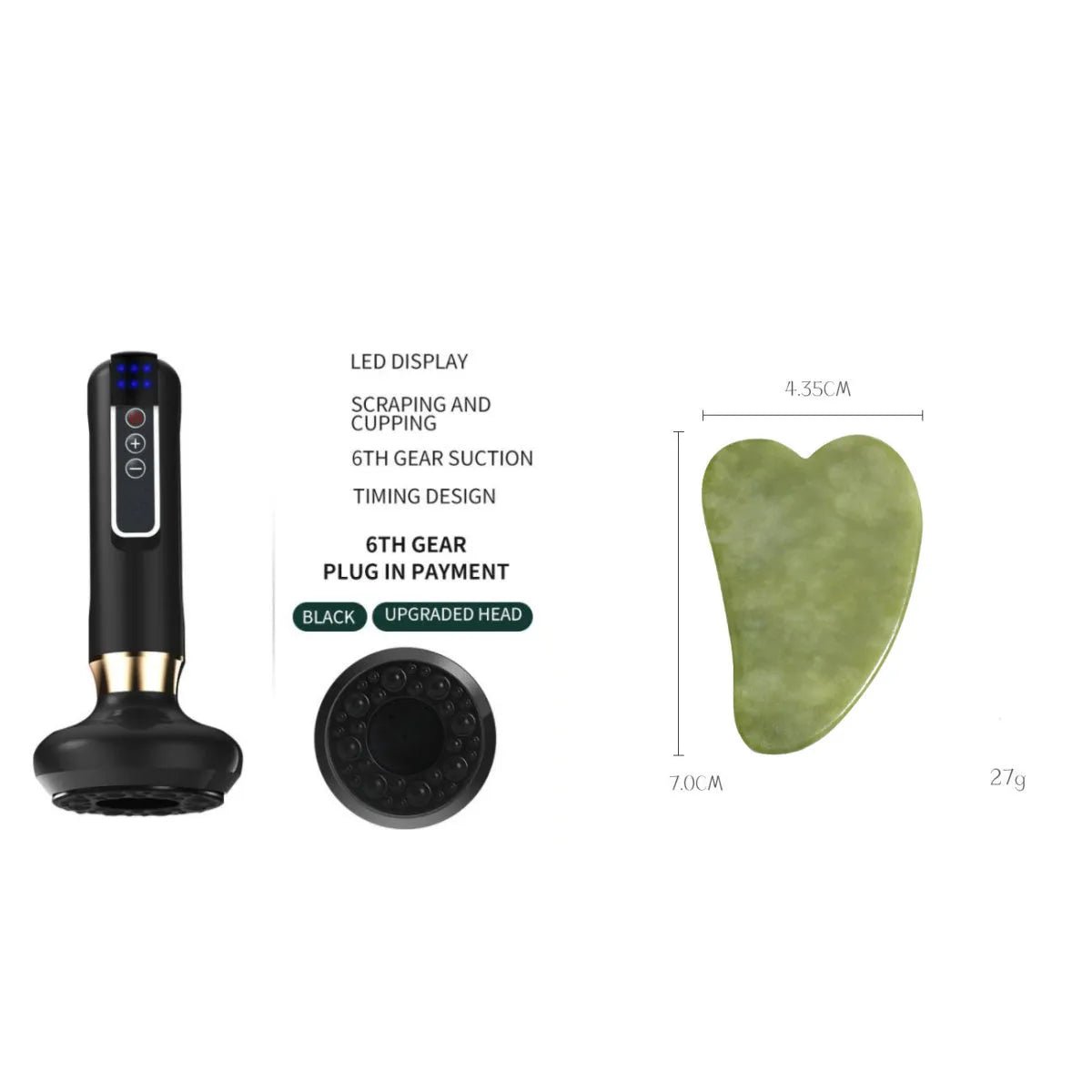 Green electric vacuum cupping massager device with USB cable on a white background