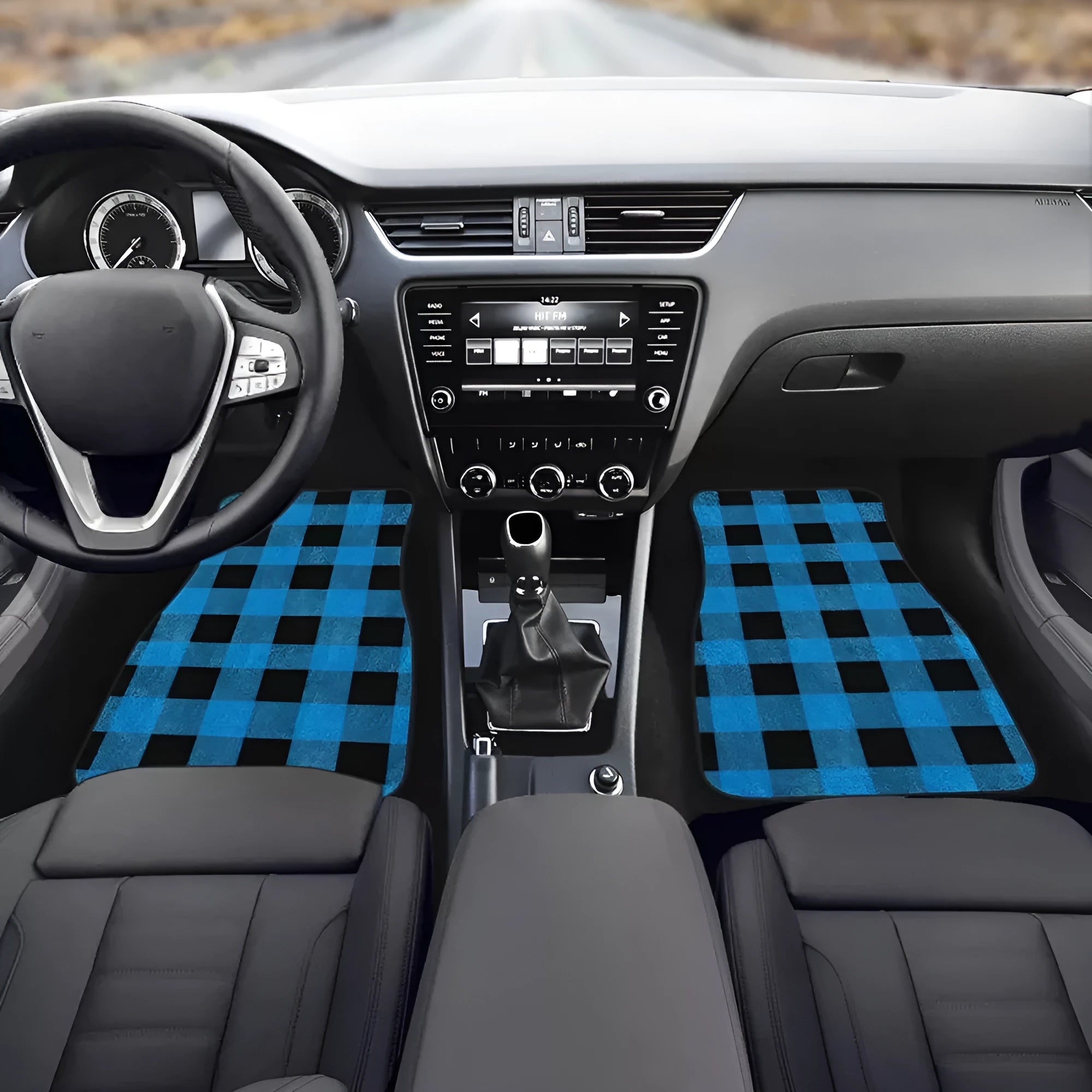 Black printed rubber car floor mats, 20mm thick, showing deep tread pattern and raised edges.