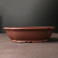 Handmade rectangular purple clay bonsai pot in a classical plain Chinese style.