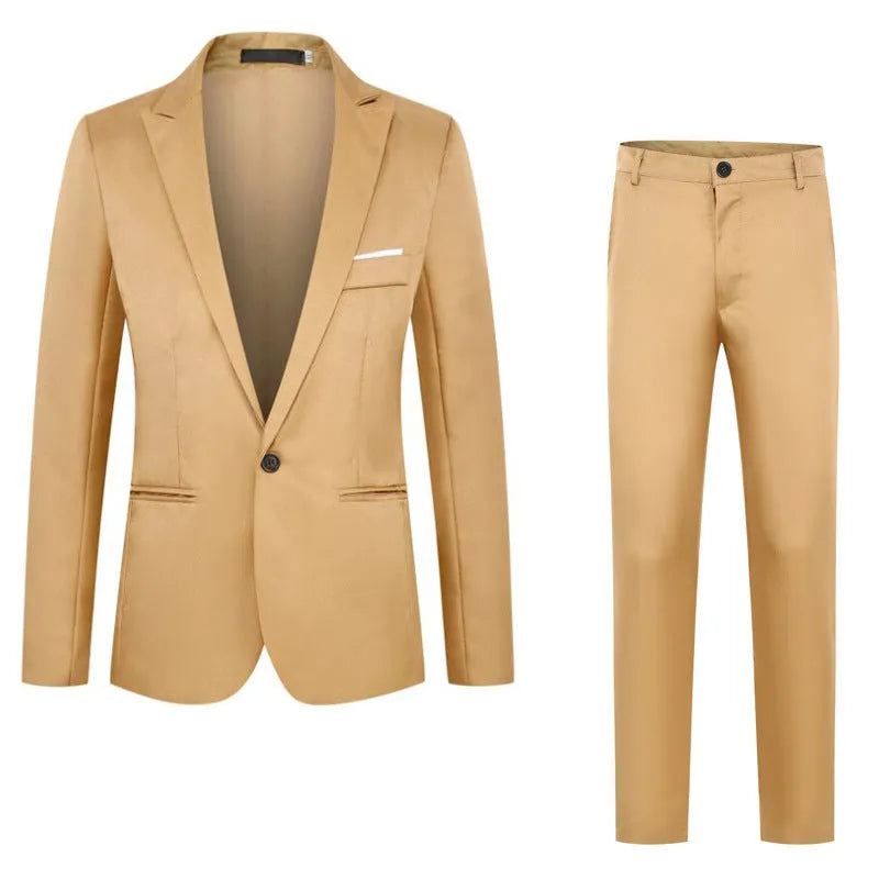 Men's loose-fit wedding suit jacket in various colours including black, blue, and wine red.