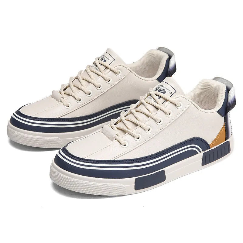 Men's casual canvas shoes with mesh panelling in beige and white with green colour options