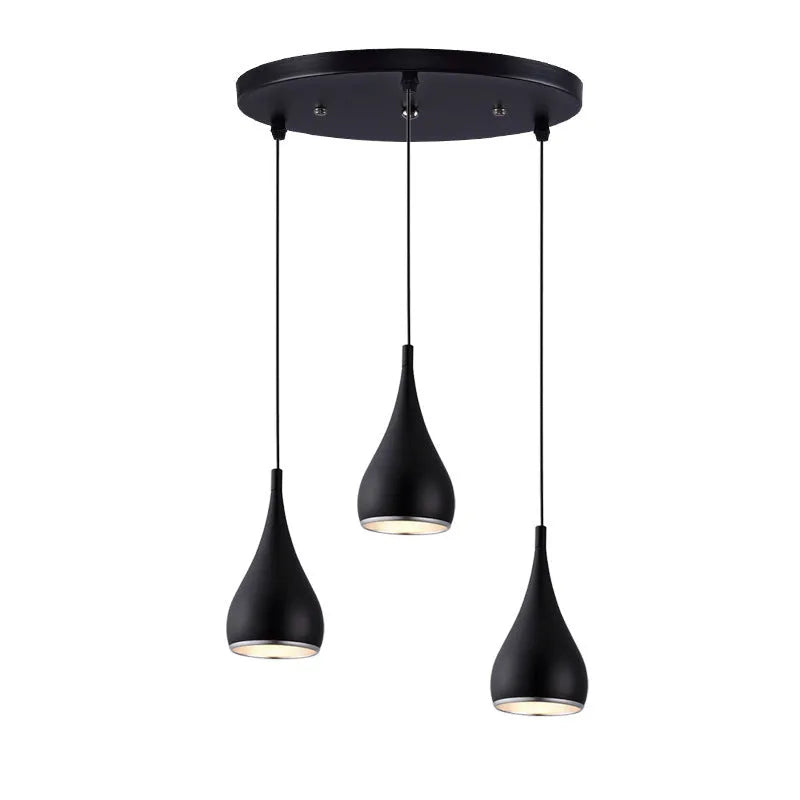 Iron minimalist chandelier lamp in black finish with three-head disc configuration for ceiling mounting