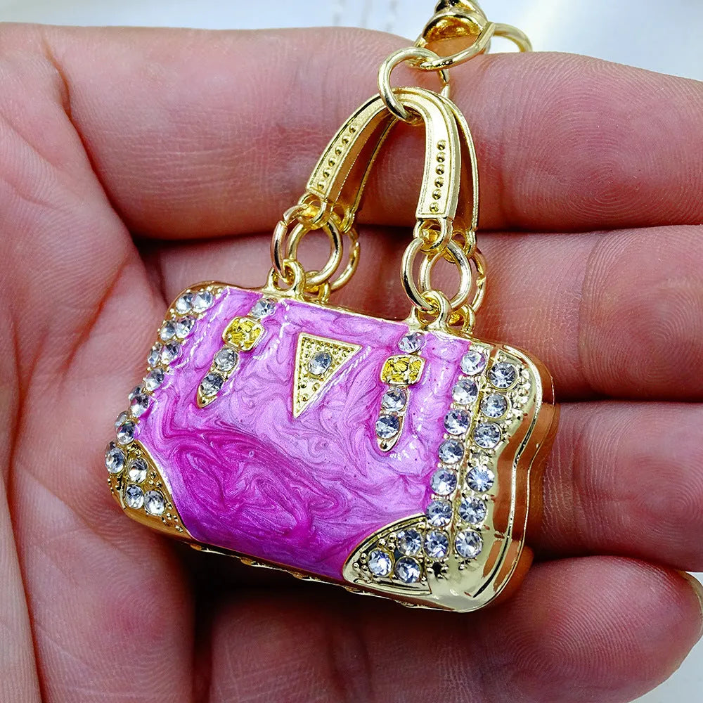 Alloy pendant keychain with enamel diamond cloud pattern in gold colour on keyring