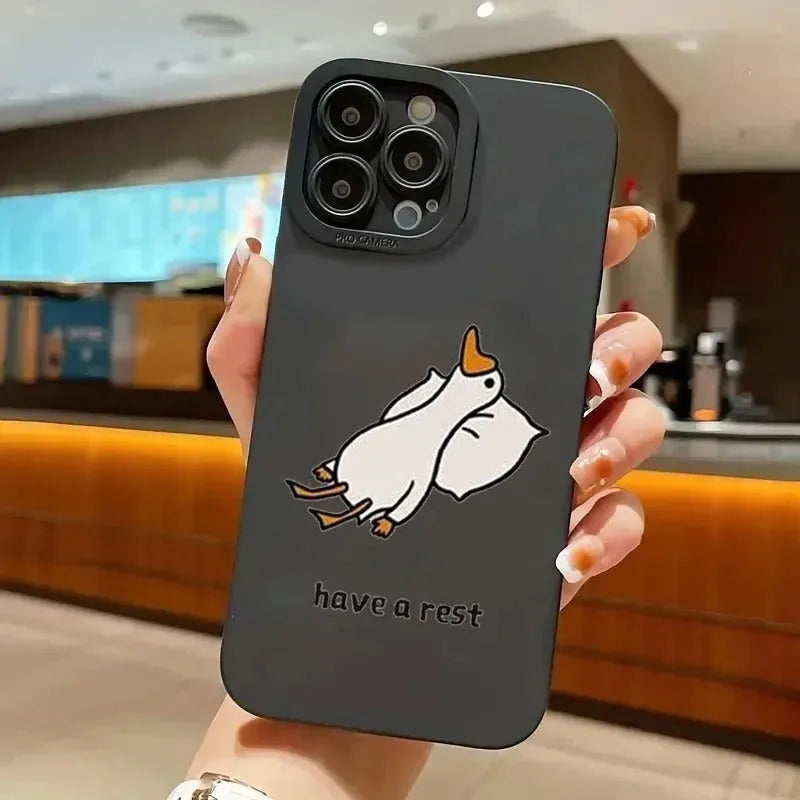 Cute cartoon duck design on a blue silicone case for Apple iPhone